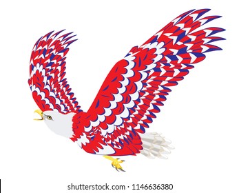Stylized bald eagle of blue, red and white color.
