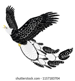 Stylized bald eagle with decorative dream catcher illustration.