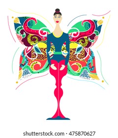 stylized ballet dancer character.classical pose,butterfly costume.masquerade