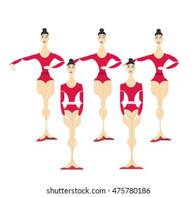 stylized ballet dancer character.dance class,geometric elements.classical dance group