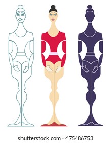 stylized ballet dancer character.first position classical pose,geometric elements