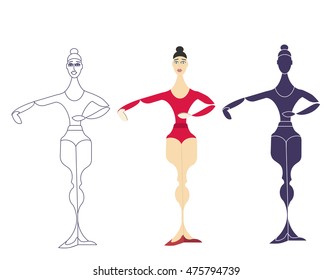 stylized ballet dancer character.third position classical pose,geometric elements