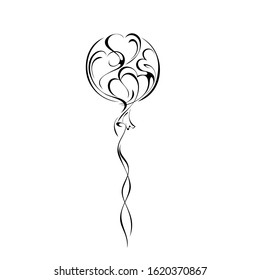 stylized balloon with hearts inside in black lines on a white background