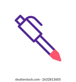 Stylized ballpoint drawing implement in vibrant purple and bright pink colors