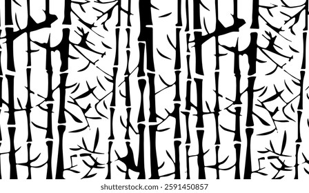 Stylized bamboo forest silhouette pattern offering a unique zen garden atmosphere with minimalist design elements for backgrounds and creative projects
