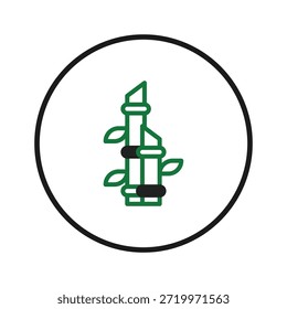 Un estilizado tallo de bambú dentro de un marco circular, que simboliza el crecimiento natural y la resiliencia. Las líneas simples y limpias transmiten una sensación de zen y armonía, que representan conceptos de salud, bienestar y