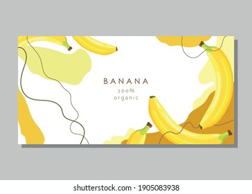 Stylized banana on an abstract background. Ripe yellow bananas. Banner, poster, wrapping paper, sticker, print, modern textile design. Vector illustration. 