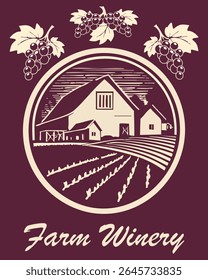 Stylized banner with a winery.Vector illustration of stylized banner with winery on color background with text.