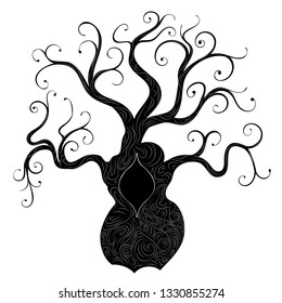 Stylized baobab tree, abstract tree silhouette design illustration.