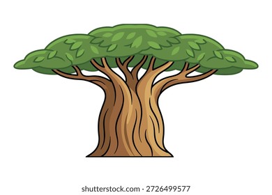 Stylized baobab tree with a thick trunk and a full, lush green canopy against a clean white background
