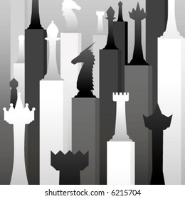 Stylized bar chart background with chess pieces symbolizing competition in business