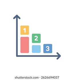 Stylized bar chart showing downward trend with numbered blocks. Modern flat design on a White Background, useful for presentations.