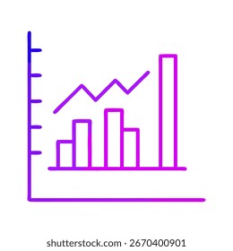 Um gráfico estilizado de barras e linhas, renderizado em roxo vibrante, indica uma forte tendência de alta, capturando o progresso dos negócios em um formato visualmente envolvente.
