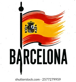 Stylized Barcelona Logo with Spanish Flag in Vibrant Hand-Drawn Design