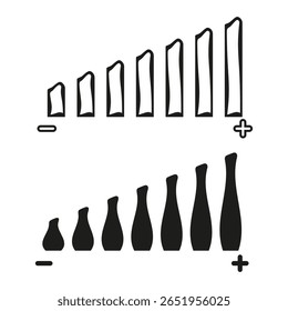 Icono de barras estilizadas. Indicadores de nivel irregulares. Vector de intensidad de la señal. Ilustración de crecimiento Abstractas