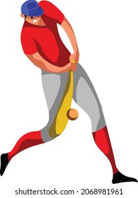 jugador de béisbol estilizado balanceando el bate de béisbol para golpear la ilustración del clip vectorial de la bola