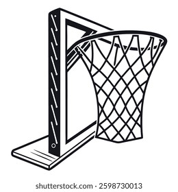 A stylized basketball goalpost with a net, using geometric shapes and diagonal lines to represent the netting. Include a bold outline for clarity.