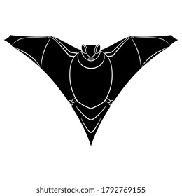 Stylized bat. Black and white silhouette. Isolated vector illustration.