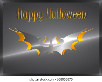 stylized bat carved out of foil for greeting Happy Halloween or logo
