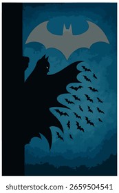 Stylized Bat Illustration with Geometric Abstract Background VECTOR