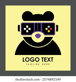 A stylized bear character wearing oversized gaming goggles with colorful buttons