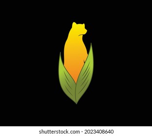 Stylized bear with design template for your company. Artistic animal silhouette. Vector illustration. bear with tree logo