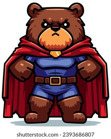 Stylized bear dressed as a superhero, complete with a red cape and confident stance.