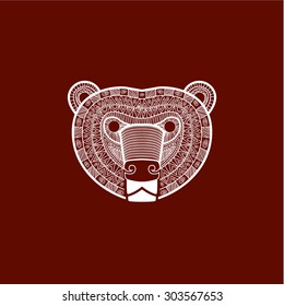 stylized Bear face. Hand Drawn doodle vector illustration isolated on white background.