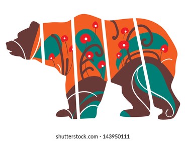 Stylized bear with flowers