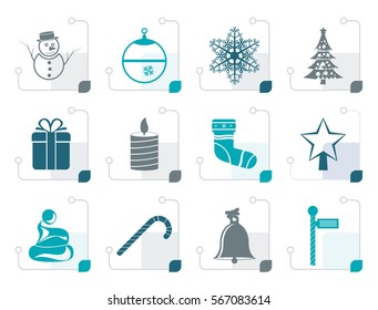 Stylized Beautiful Christmas And Winter Icons - Vector Icon Set