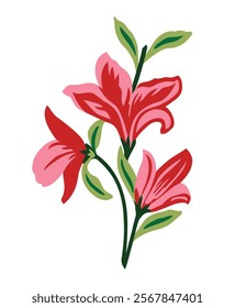 Stylized Beautiful Flowers in White Background, Digital Flower Textile Print Design