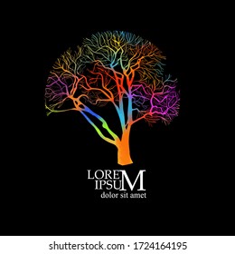 A stylized beautiful multi-colored tree. Mixed media. Vector illustration