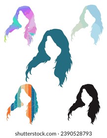 Stylized Beautiful woman s face with long hair silhouette. Women s hair beauty spa salon logo or symbol
