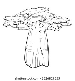 Stylized and beautifully crafted illustration of a Baobab tree, capturing its essence. Vector sketch illustration