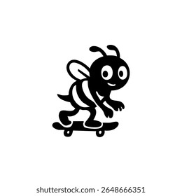 A stylized bee character riding a skateboard