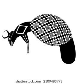 Stylized bee. Ethnic indigenous animal design. Native American art of Mogollon Indians. Mimbres pottery. Black and white silhouette.