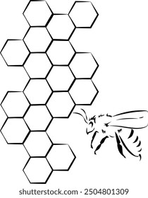Ilustración de abeja estilizada en colmena.