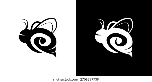 Logotipo estilizado de la abeja en blanco y negro, Ilustración vectorial conveniente para la marca, mascota, insignia, icono, y diseño moderno de la identidad empresarial.
