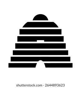 A stylized beehive icon depicted in black and white, featuring a rounded top and multiple horizontal layers, suggesting honeycomb structure.
