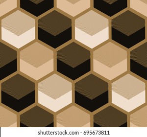 stylized beehive seamless pattern in gold and brown shades