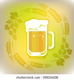 Stylized beer and ears on a gray-green polygonal background.