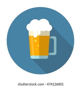 Stylized beer glass icon isolated on white background. Flat design. Beer mug with shadow. Design element for flyer or banner. 