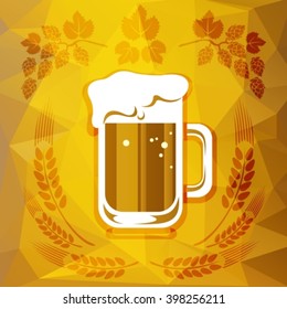 Stylized beer glass on a bright polygonal brown background.