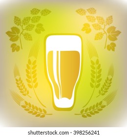 Stylized beer glass on a gray-green polygonal background.