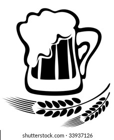 Stylized beer mug and ears isolated on a white background.