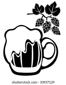 Stylized beer mug and hop isolated on a white background.