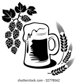 Stylized beer mug isolated on a white background. Digital illustration.