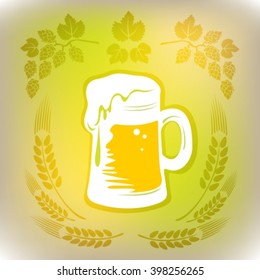 Stylized beer mug on a gray polygonal background.