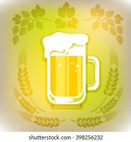 Stylized beer mug on a gray-green polygonal background.