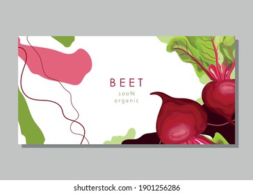 Stylized beetroot on an abstract background. Red beet. Banner, poster, wrapping paper, sticker, print, modern textile design. Vector illustration. 